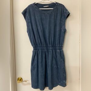 RAE MODE MINERAL WASHED COTTON MINI DRESS Blue 1XL Athleisure casual